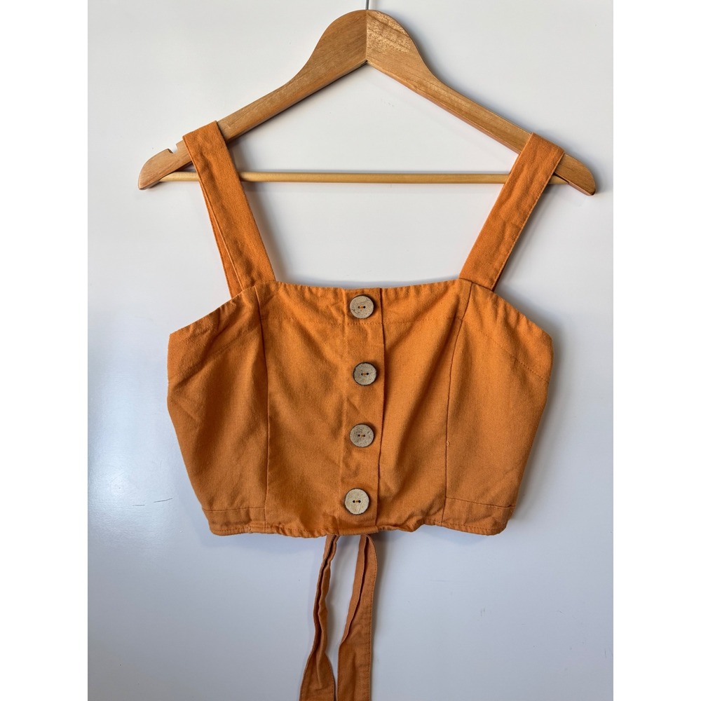 Papaya Crop Top‎ Button Front Tie Back Sleeveless Blouse Orange Size M